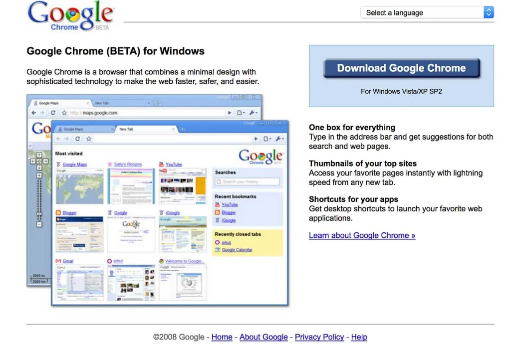 The first google chrome browser