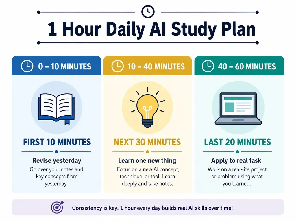 One hour daily study plan to learn AI fast as a complete beginner