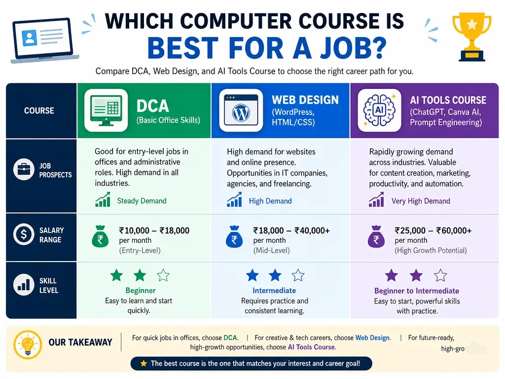 Which computer course is best for job - DCA web design and AI compared
