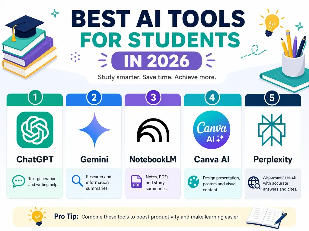 Best AI tools for students in 2026 - ChatGPT Gemini NotebookLM Canva