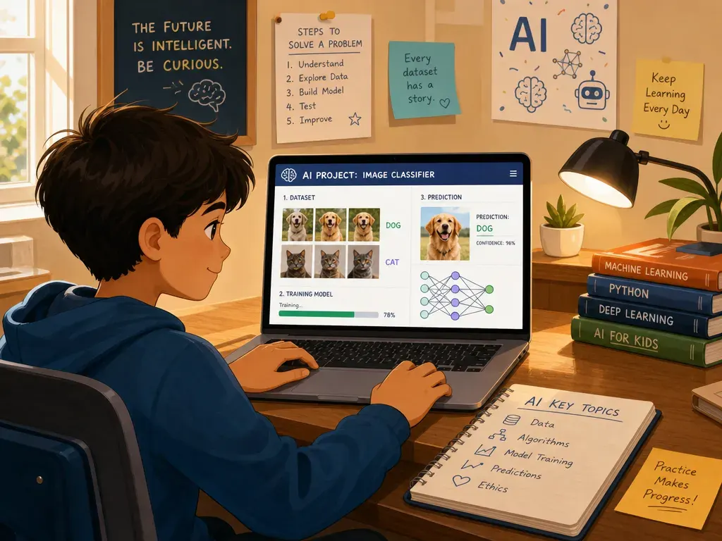 School student practising AI subject class 10 topics on computer