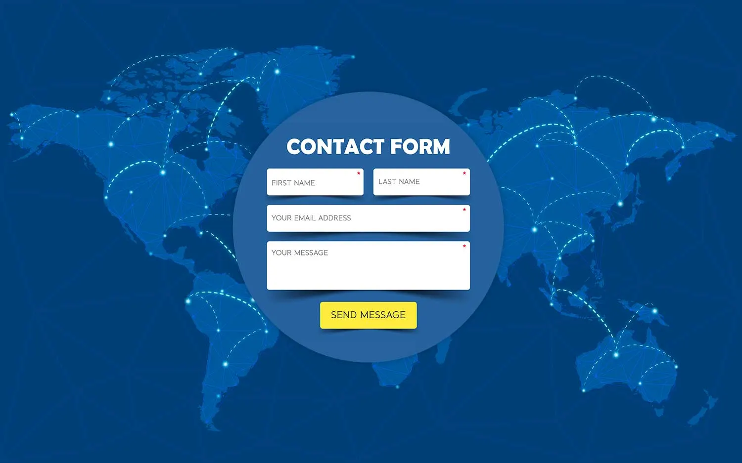 Worldmap with Contact Form signifying a contact form will work 24X7