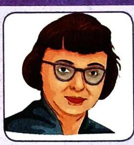 A painted portrait of a woman with short, dark, bobbed hair and round-rimmed glasses.