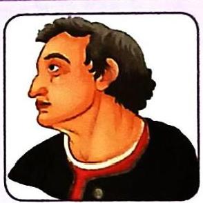 A stylized profile portrait of a man with dark hair and prominent facial features. He wears a black garment with a red collar. The image is enclosed within a rounded square border.