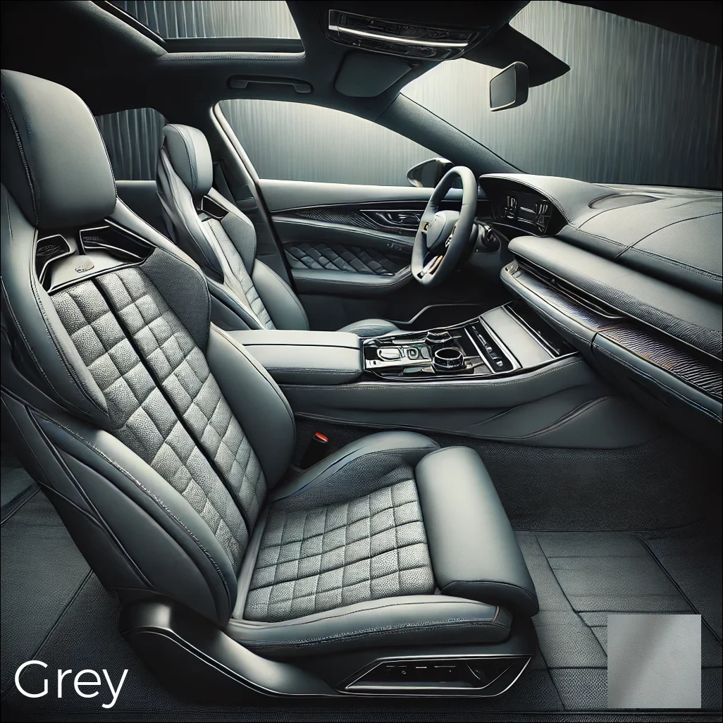 high-end luxury car interior featuring grey automotive leather with a pebbled texture