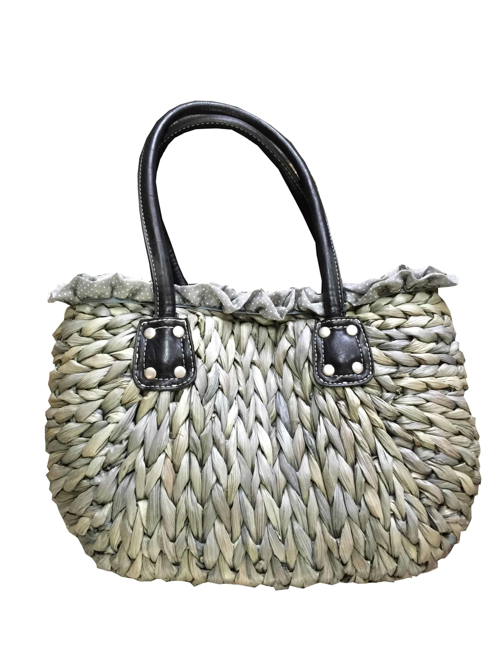 Sac tressé en paille de maîs, couleur gris, petit modèle