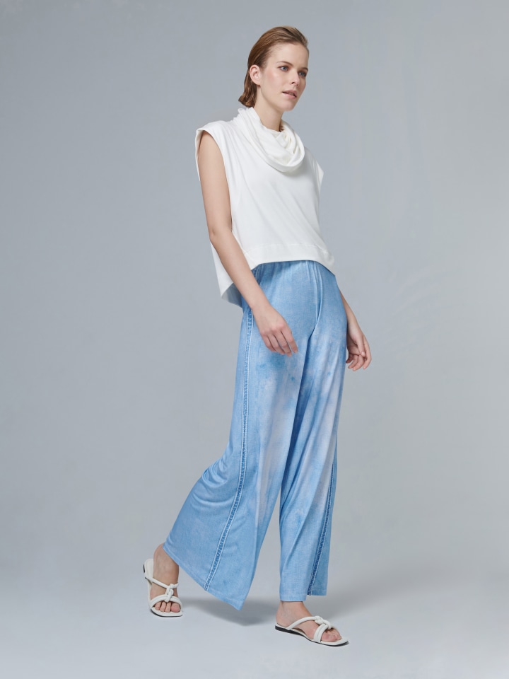 Denim-Effect Wide-Leg Trousers | Leem