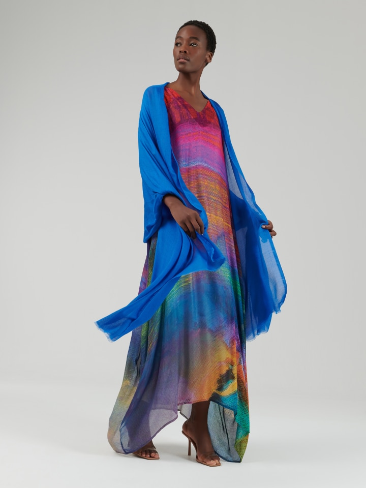 Aquarelle-Print-Kaftan-with-Scarf