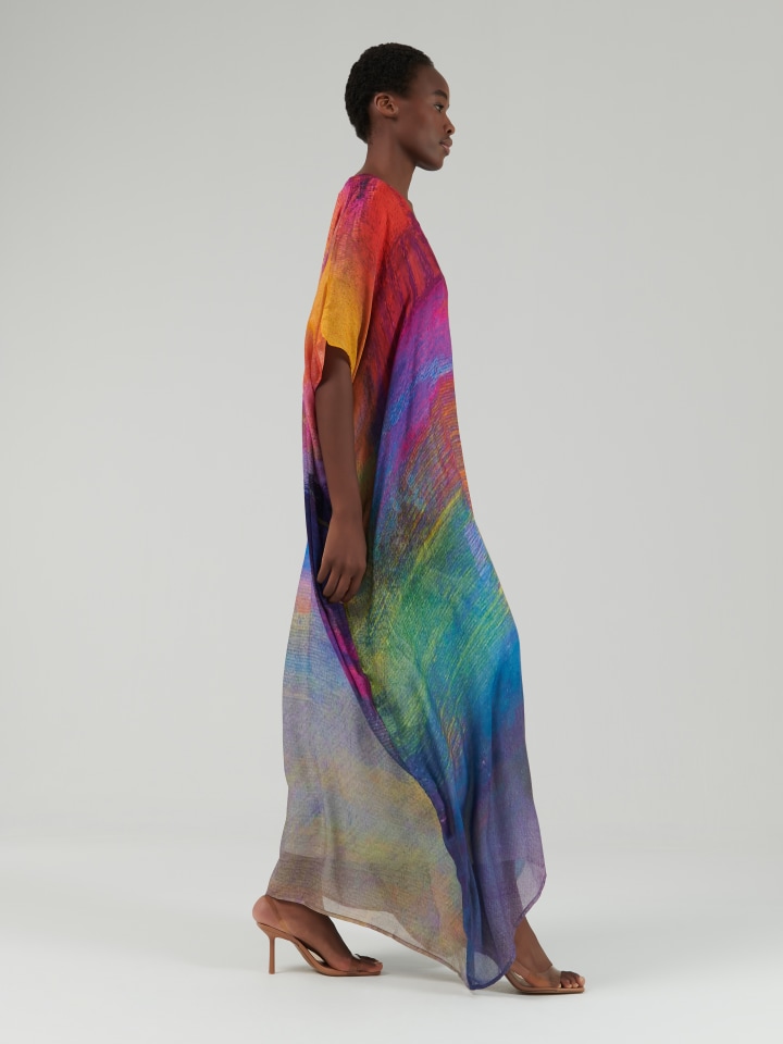 Aquarelle-Print-Kaftan-with-Scarf