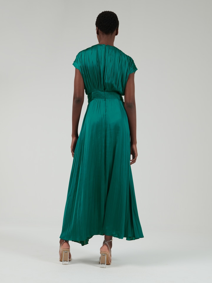 Marked-Waist-Pleated-Dress