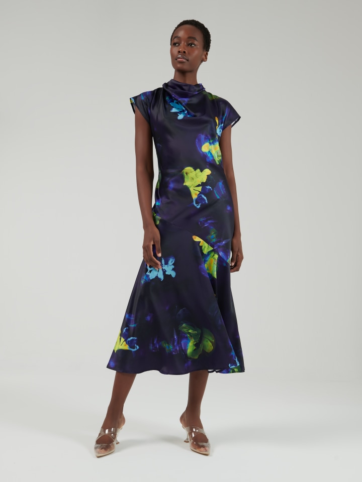 Cowl-Neck-Printed-Dress---Shorter-length