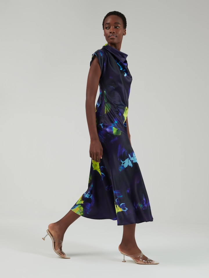 Cowl-Neck-Printed-Dress---Shorter-length