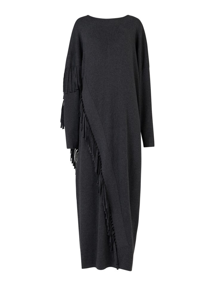 Beige V-Neck Style Fringed Kaftans