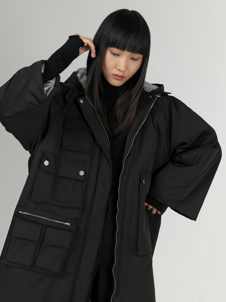 Hooded Colour Contrast Coat Shorter length leem