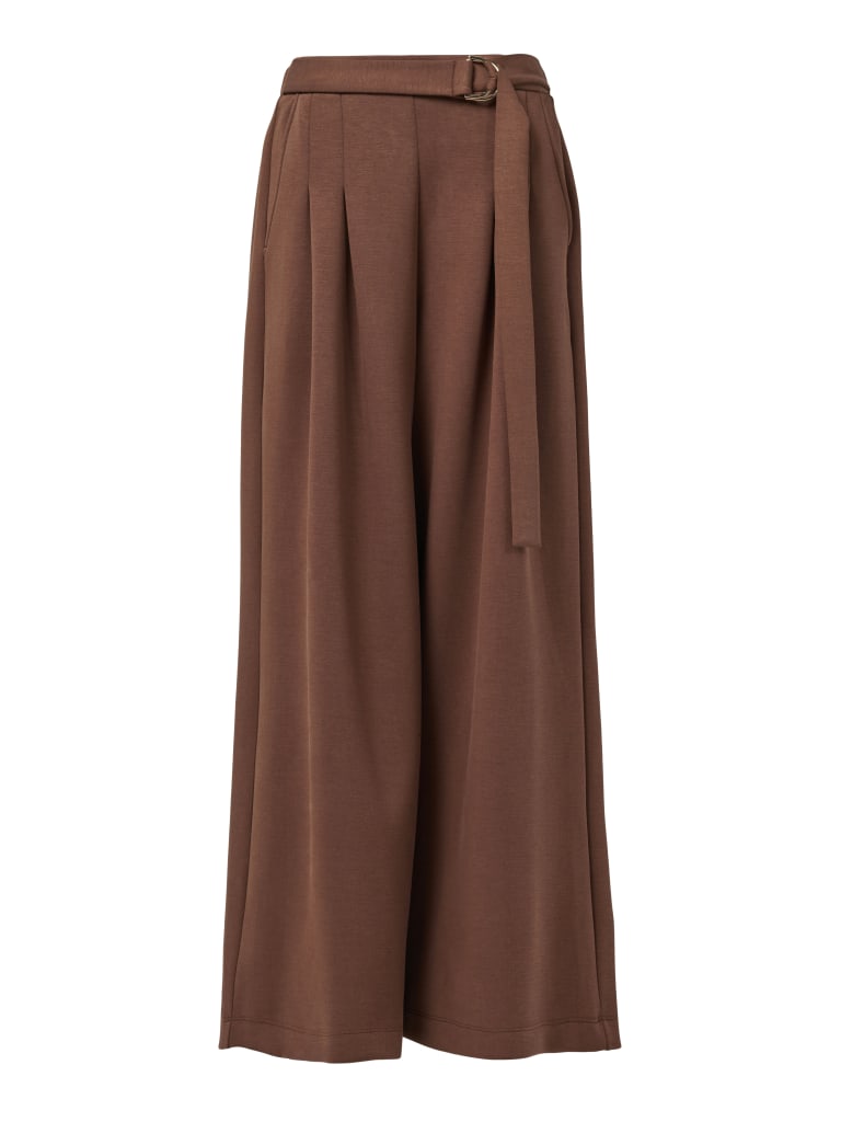 Wide Leg Belted Trousers With Pockets