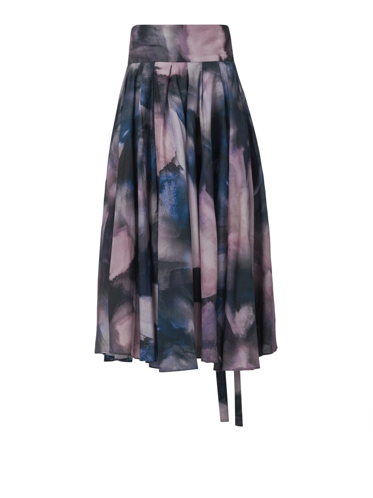 Printed Pleated Circular Skirt - Shorter Length
