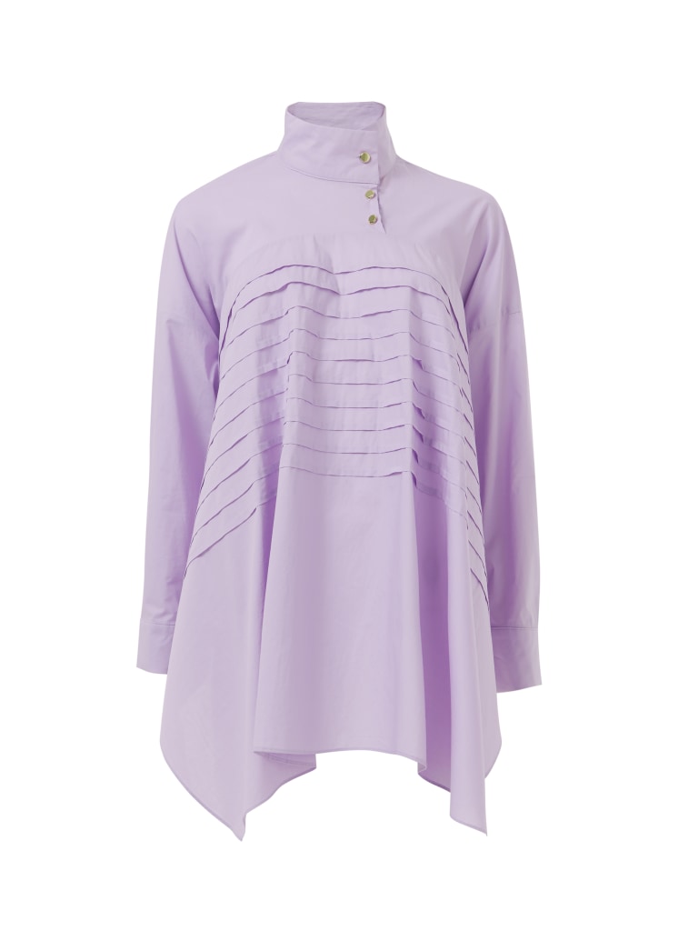 Asymmetric Hem Pintuck Blouse
