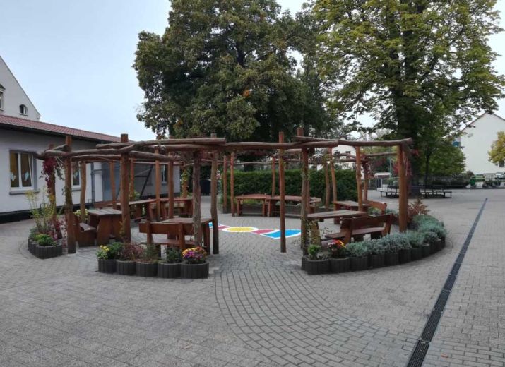 Ein Sonnensegel für das Grüne Klasserzimmer Grundschule Bennewitz