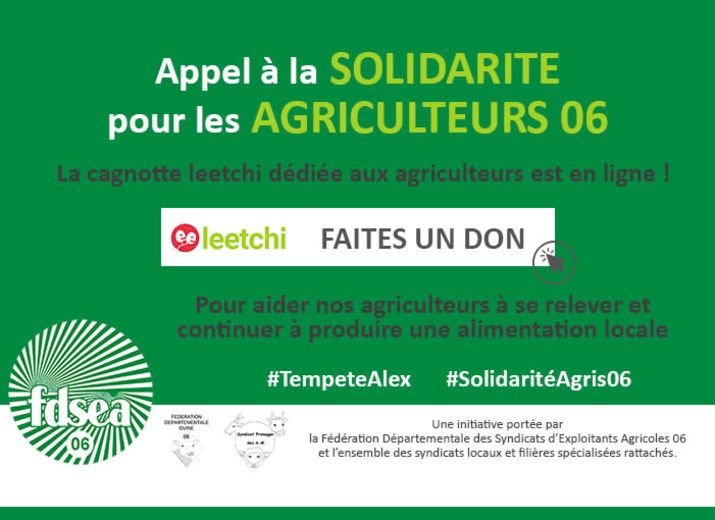 Cagnotte - Tempête Alex - SOLIDARITE AGRICULTEURS 06 - Leetchi.com