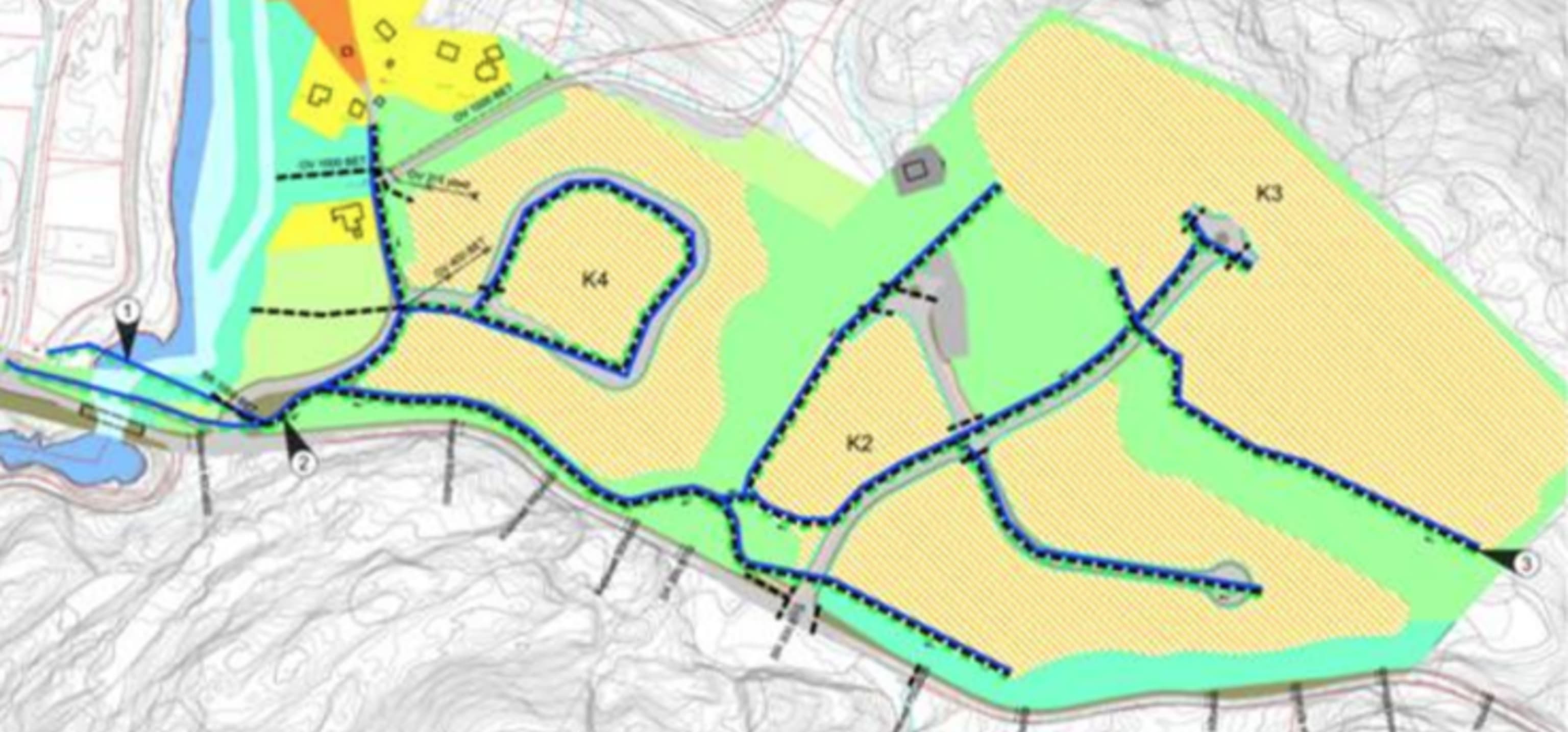 Map of possible distribution paths for waste heat at Sunnfjord Næringspark