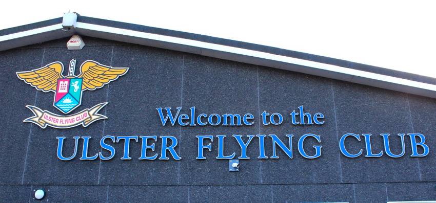 Ulster Flying Club logo on the clubhouse