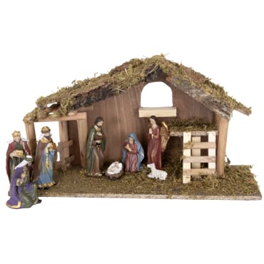 Tabletop Nativity with Moss-Covered Stable - Set of 9