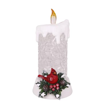 Lighted Holly Glitter Candle with Cardinal - 8.6"
