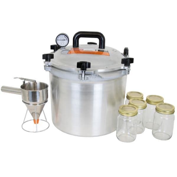 Lehman's Easy Pressure Canning Kit - All American Canner 21.5 Qt, Jars & Dispenser
