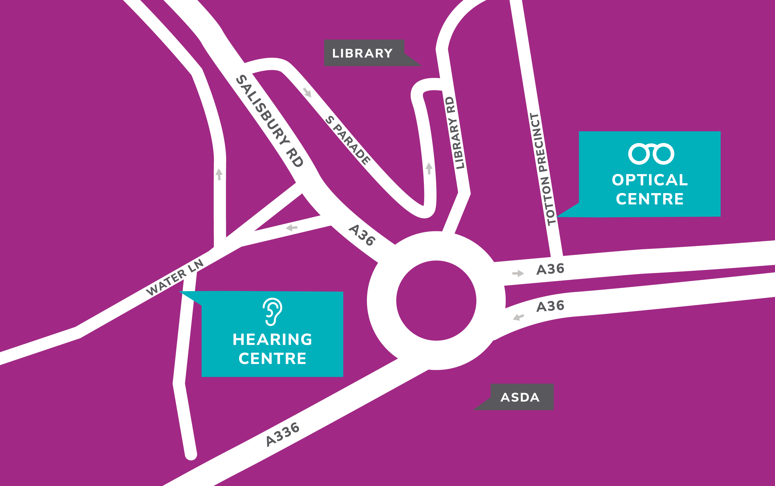 map showing two practice locations in totton