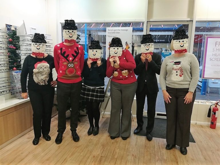 Leightons Thatcham team wearing Christmas jumpers.