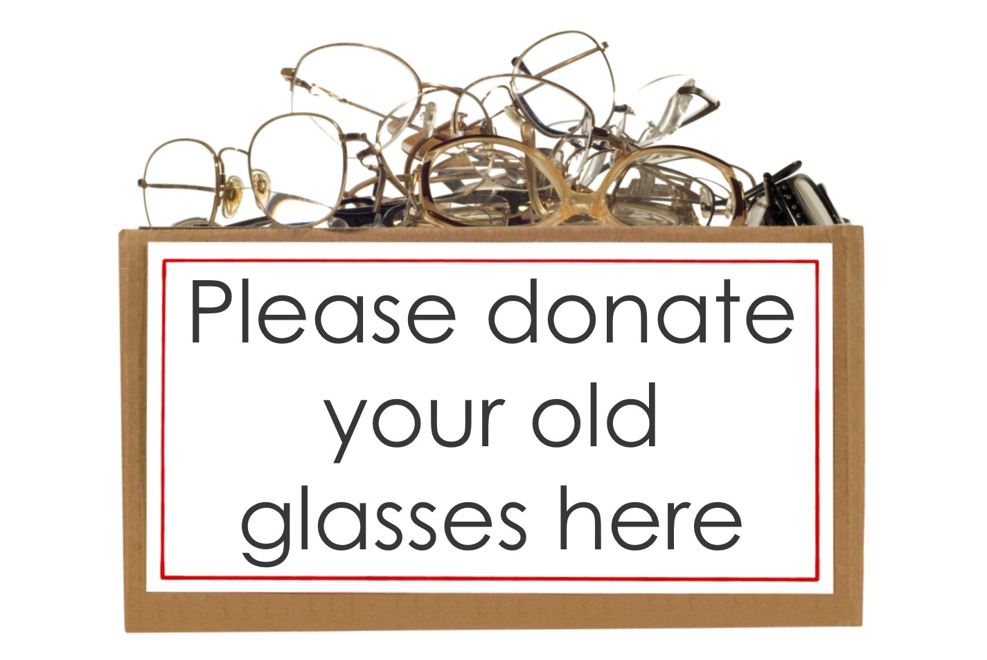 A donation box full of glasses.