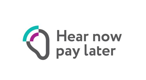 Hear Now, Pay Later logo accompanied by a diagram of an ear, symbolising auditory services and flexible payment options.