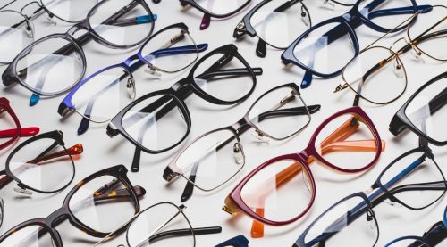 Full frame shot of glasses isolated - Different colors and styles - Fashion accessories.