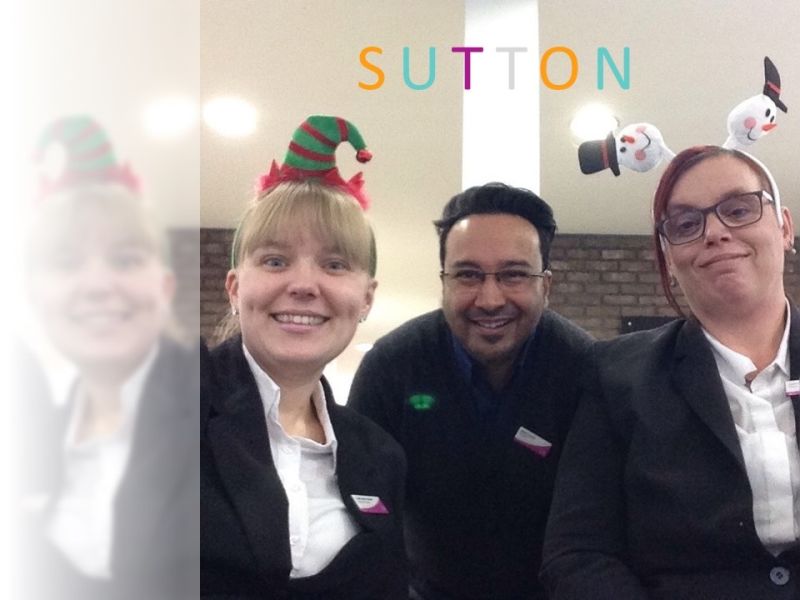 Sutton text and Leightons staff in Christmas accessories