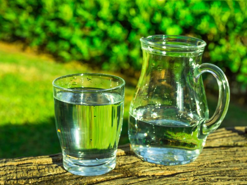 Water jug and glass outside