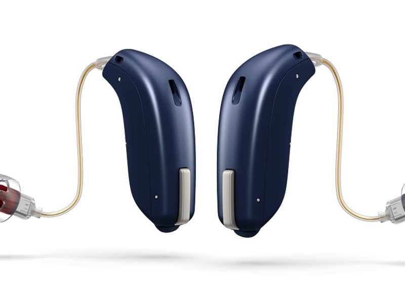 Pair of blue hearing aids