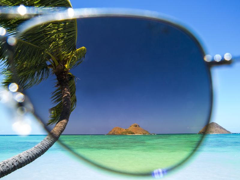 View of Island through pair of sunglasses