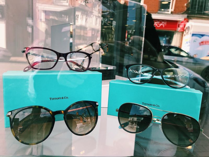 Tiffany glasses and sunglasses in shop window