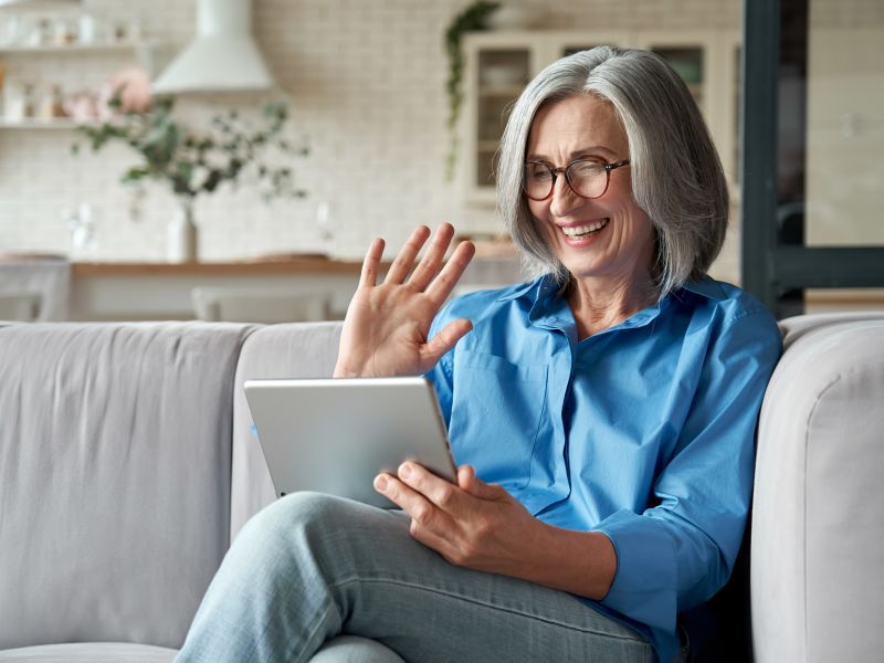 Woman wearing glasses on video call