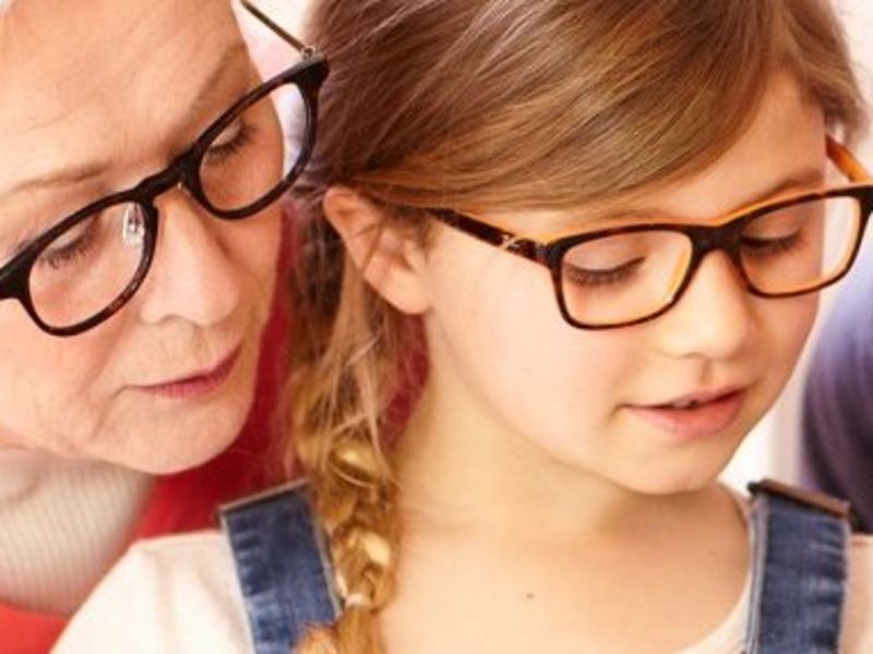 Woman and child wearing glasses