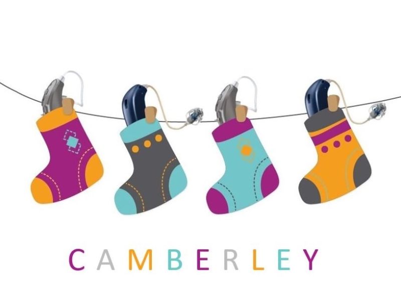 Camberley text and hearing aids in stockings