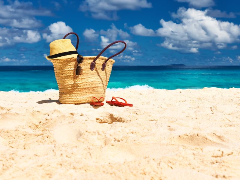 Bag on beach in summer