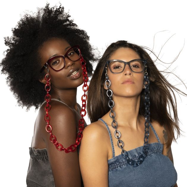 coti vision models wearing crystal red and crystal blue chains