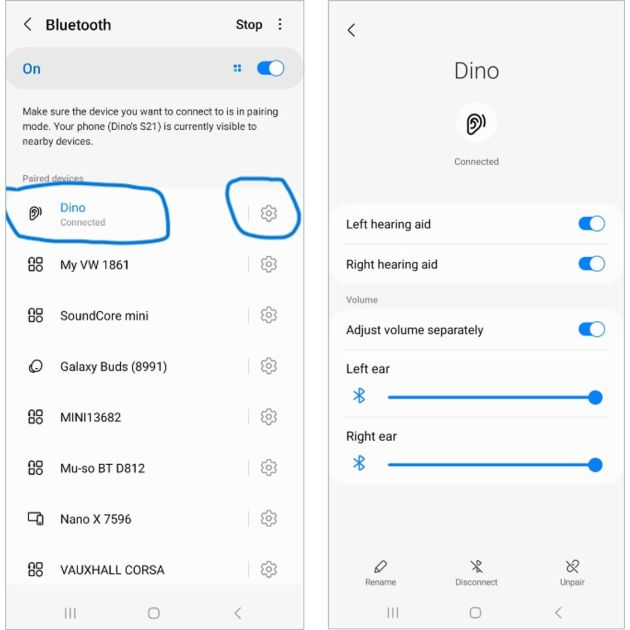 Access the Bluetooth devices in Settings