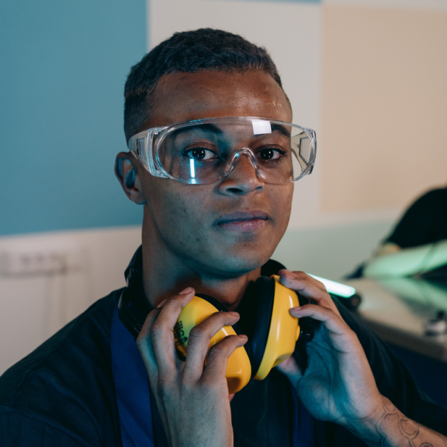 A Man Wearing Eye Protection.