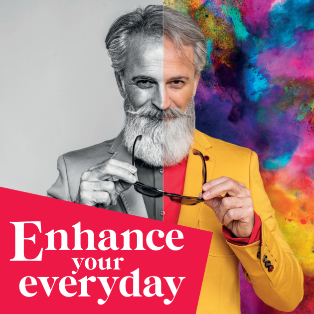 Enhance your everyday poster with a man half black and white half fully coloured.