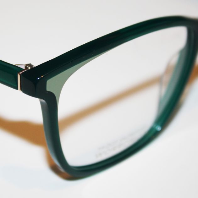 A close-up highlighting a detail designed to accentuate the front wing of the 'Dublin Green' eyewear model.