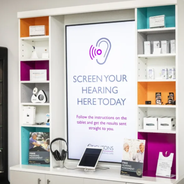 Audiology shelves in a shop