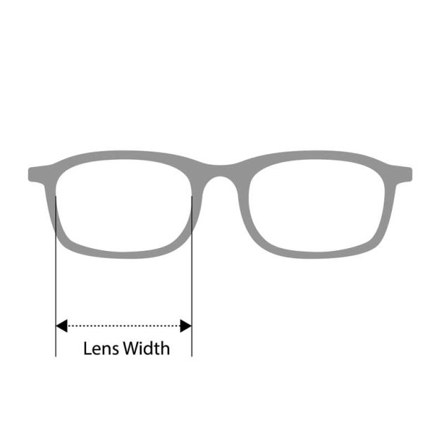 Diagram of eyeglasses highlighting the lens width, illustrating its measurement.