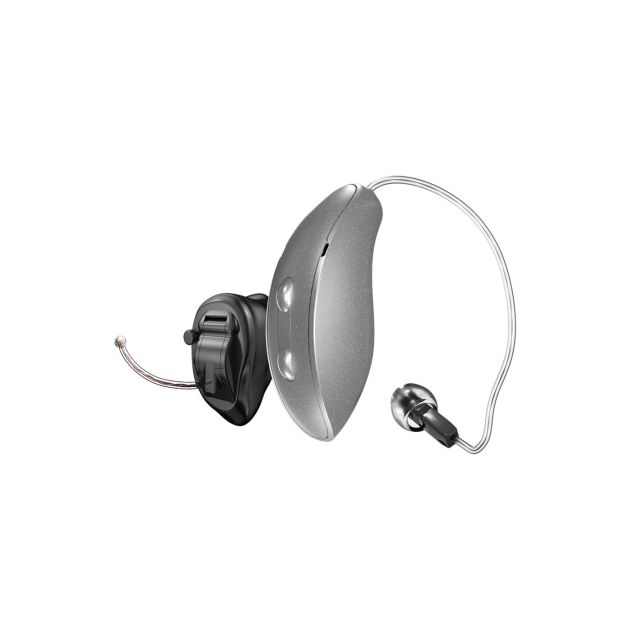 Two models of Starkey Genesis AI hearing aids: a Completely-in-Canal (CIC) model and a Receiver-in-Canal (RIC) model, displayed against a neutral background.